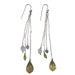 Sterling Silver Multicolor 4 Teardrop Dangle Earrings Green & Blue Gem Accents